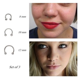 NZDLM Horseshoe Hoop Nose Rings Cartilage Earring Nose Septum Nose Nostril Stainless Steel Bull Nose Ring for Women Men Silver