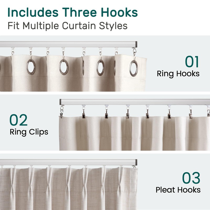 Houmiggle Silent Ceiling Curtain Track with Wall Mount, 6ft-9ft, White