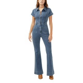 Silver Jeans Co. Women's 70s Flare Leg Denim Jumpsuit, Indigo, X-Large