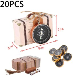 XUTONG Pack of 20 Compass Candy Boxes + 20 Labels, Candy Boxes in the Shape of 8 x 3 x 5 cm, Mini Case with Compass, with String, with Labels, for Small Gifts, Graduations
