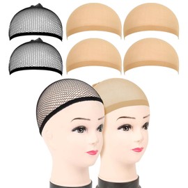 6 Stück Haarnetz für Perücken, Wig Cap, inkl. 4 Beige und 2 Schwarze Perückennetz, dehnbar, atmungsaktiv, Perücke Kappen,Perückennetz Unterziehhaube,Haarnetz Perücke.