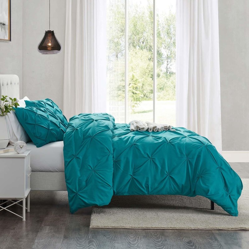 Teal Duvet Cover California King Size 3 Piece Pintuck Comforter