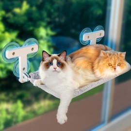 Pawmee Cat Window Perch with 6 Strong Suction Cups, for 2 or More Cats and Kittens, Cat Hammock Cordless for Window, Solid Metal Frame, Foldable Cat Beds for Indoor Cats, Suitable for Multi-cat Family