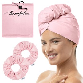 THE PERFECT HAIRCARE Microfiber Hair Towel Wrap + 2 Smooth Large Hair Drying Tie for Wet Hair - Anti-Frizz, Gentle, Absorbent Hair Scrunchies or Face Washing Wristband