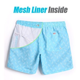 MaaMgic Mens Short Swim Trunks Quick Dry Bathing Suits Print Swimming Shorts with Mesh Lining,Light Blue Pineapple,Large