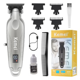 KEMEI 2293 - Cortadora de pelo profesional para hombres sin huecos para peluquería con hoja en T, recargable inalámbrica, plateado