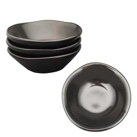 Black Ceramic Dipping Sauce Dishes,Matte Black Sushi Soy Sauce Dipping Bowls, Appetizer Plates with Irregular Edge,Tiny Side Dish for Kitchen Home Housewarming gift