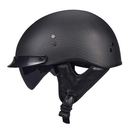 Carbon Fiber Open Face Retro Motorcycle Helmets Men Women Half Face Helmets for Motorbike Cruiser Chopper Moped Scooter ATV (Flat Black, L)