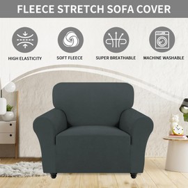 Easy-Going Stretch Fleece Armchair Covers, Non Slip Sofa Chair Covers, 1 Piece Soft Sofa Slipcovers for Leather/Cotton Single Sofa, Washable Couch Covers Furniture Protector for Pet Dog, Dark Grey