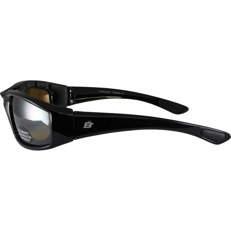 Birdz Eyewear Oriole Padded Motorcycle Glasses (Black Frame/Mirrored Brown Lens)