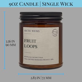Arctic Wicks Scented Coconut Beeswax Candles | Coconut Beeswax Non Toxic Candle 9oz Amber | Farmhouse Candles Non-Toxic Clean Burn 100% USDA Certified Biobased (Fruit Loops)