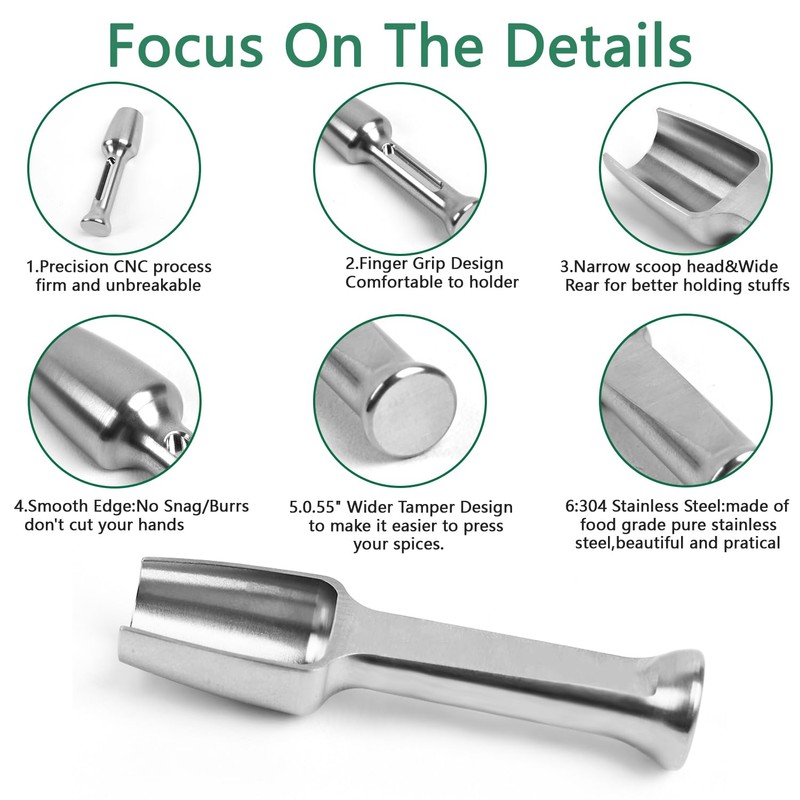 Mini SS304 stainless steel scoop with tamp tool,0.25 gram capacity