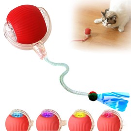 AKASENKO Juguete Interactivo Pelota para Gato, Juguete Eléctrico Pelota para Gatos,Duraderos y Recargables por USB, Pelota Giratoria Automática de 360° para Gatos y Perros (Rojo)