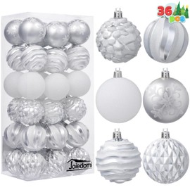 Joiedomi 36 Pcs Christmas Ball Ornaments, Deluxe Shatterproof Christmas Ornaments for Holidays, Party Decoration,Christmas Tree Ornaments, and Special Events (Silver&White, 2.36”)