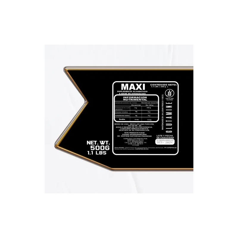 Glutamina Suplemento 500g Maxi Protein 100servicios En Polvo