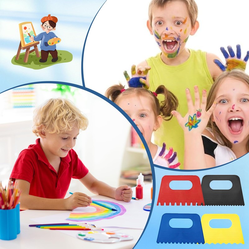 4 Pcs Art Paint Scrapers Kit, Plastic Scraper Tool, Plaster