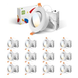 ASD 12 Pack 4 Inch Gimbal LED Recessed Lighting with Junction Box, 12W 842LM Airtight Dimmable Directional Downlight, 2700K-5000K Adjustable Eyeball Swivel Canless Ceiling Light, UL Listed, White