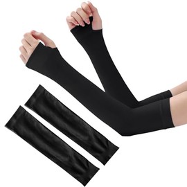 2 Pairs UV Protection Arm Sleeves - Black UPF 50 Cooling Sun Sleeves with Thumb Hole, Breathable Compression Fit for Cycling, Golf, Driving, Hiking | Tattoo Cover Up | Men & Women Sports Sleeves