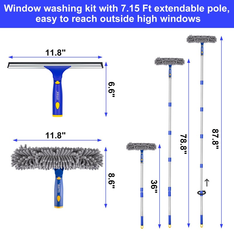 ITTAR Professional Window Cleaning Squeegee Kit, 7.15 Ft High Reach