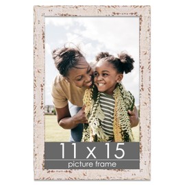 Poster Palooza 11x15 Shabby Chic/Farmhouse White Wood Picture Frame - UV Acrylic, Foam Board Backing, & Hanging Hardware 11" x 15"