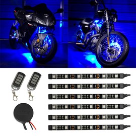 LEDGlow 6pc Advanced Blue LED Motorcycle Accent Neon Underglow Lighting Kit - 4 Patterns - 4 Brightness Levels - 6" Flexible Light Strips - Includes Waterproof Control Box & 2 Wireless Remotes