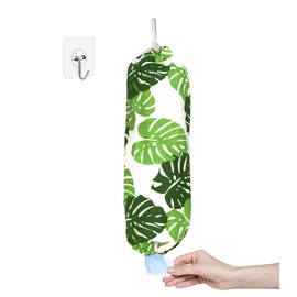Green Wall Mount Plastic Bag Organizer - Washable Large Grocery Bag Storage Dispenser for Home Kitchen Travelling, Free Adjustment with Drawstring, 22x9