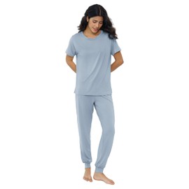 Joyaria Bamboo Viscose Pajamas for Women Cooling Pjs Set Summer Lightweight Sleepwear(Dusty Blue, Small)