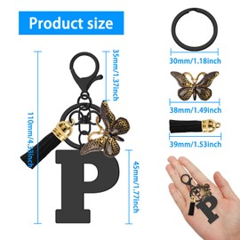 Vadaka Alphabet Initial Letter Keychain Initial Letter Keyring Tassel Pendant Keyring Keychain Key Ring for Women Men Key chain for Wallet Purses Letter Stainless Steel Keyring A-Z Letter Keychain