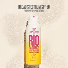 SOL DE JANEIRO Rio Radiance SPF 50 Body Spray Broad Spectrum | Spray Sunscreen for Body | Niacinamide and Antioxidants | Sheer Coverage | UV Protection | Travel Size Sunscreen | 3 fl oz