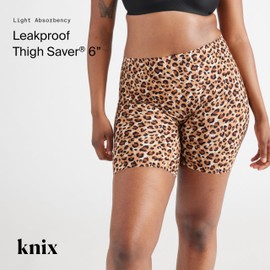 KNIX Leakproof Thigh Saver® 6” - Period Short for Women - Machine Washable, Reusable- Leopard Print, Small