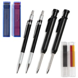 VANANA 40PCS Mechanical Carpenter Pencils Kit- 24 2.0mm + 12 2.8mm Refills, 2 Deep Hole Carpenter Pencils with Built-in Sharpener and 2 Carpentry Mechanical Pencil, Carpenter Woodworking Marking