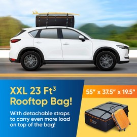 Heavy-Duty Waterproof Roof Bag – 23 Cubic Feet Rooftop Cargo Carrier, Soft Luggage Carrier with Protective Mat (Roofbag for SUVs and Cars) – Compatible with Racks or Without
