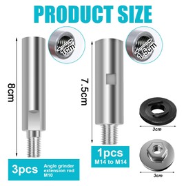CYUaoao 3 x 80 mm thread extension connecting rod M10 with angle grinder extension connecting rod M14 to M14 extension 75 mm extension shaft polishing machine