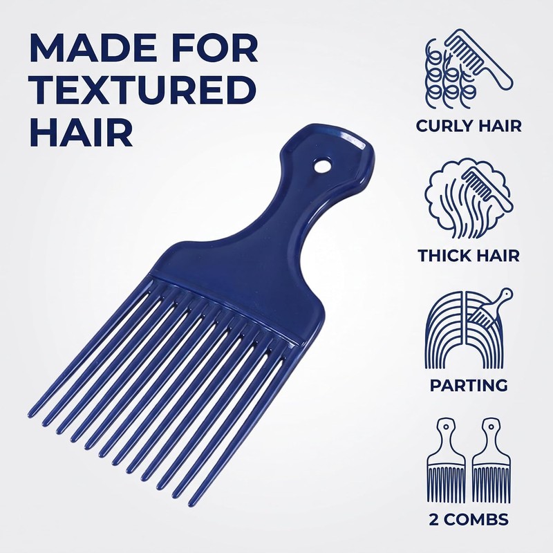2Pcs Blue Salon-Style Hair Pick and Barber Comb - Pick
