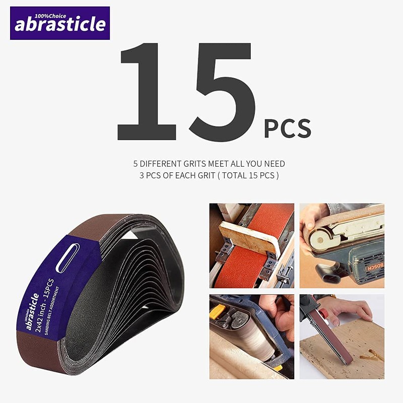 15 Pcs 2 x 42 Inch Assorted Aluminum Oxide Sanding