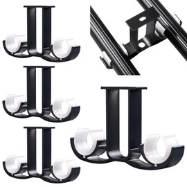 BLLREMIPSUR Double Curtain Rod Brackets, 4 Pcs Aluminum Alloy Ceiling Mounted Curtain Pole Holders, Window Drapery Rod Hanging Supports