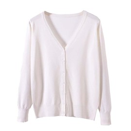 zuevi Women's V-Neck Sweater Knit Long Sleeve Solid Cardigan for Spring, Autumn and Winter, white