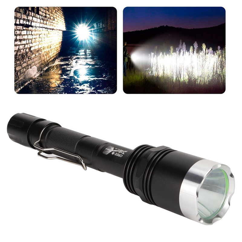 Camping Flashlight 5000LM Lengthened IPX5 Waterproof Anodized Black T6 Lamp