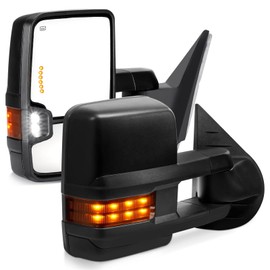 Perfit Zone Towing Mirrors For 2007-2014 Chevy Silverado GMC Sierra 1500 2500 HD 3500 HD (2007 New Body Style ONLY) Power Heated Amber Turn Signal Light Manual Folding Extendable Driver Passenger Pair