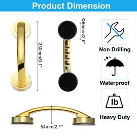 uxcell Grab Bars for Bathtubs and Showers, 9.1" Mirror Glass Door and Window Handles Powerful Shower Suction Cup Anti-Slip Safety Bars for Senior Shower Chairs Gold