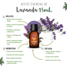 OLEUM VITAE Aceite Esencial de Lavanda. Lavandula Angustifolia. 100% Puro y Orgánico. Certificado USDA ORGANIC. Aplicación Interna, Externa y Aromática. 15ml