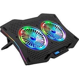 LETUSTO RGB Laptop Cooling Pad, Portable Laptop Cooler Stand for up to 17’’ Notebooks, 2 Fans with 17dBA and 2 USB Ports