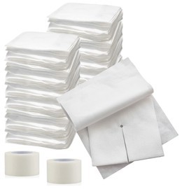 Split Drain Sponge Gauze 2x2 Sterile 6 Ply Pads [Pack of 140] Absorbent Precut 2"X2" Non-Woven Slit Bandage for I.V. Tracheostomy - 2 Boxes of 35 Packs of 2 Pre Cut Bandages + 2 Rolls of Medical Tape
