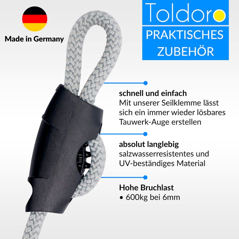 Toldoro® Rope 5 m and diameter 6 mm grey including