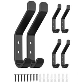 susswiff Black Door Hooks for Hanging Coat - 10KG (Max) Wall Hook Heavy Duty Holder for Cloth, Towel, Backpack, Aluminum Hanger, 6 Pack, Matt Black, Screw Included