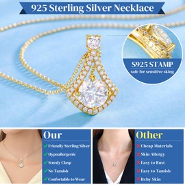 Moissanite Necklace Pendant Gift for Women, 925 Sterling Silver 18K Yellow Gold Vermeil Hypoallergenic 3.0CT Moissanite Pendant for Her, Anniversary Day, Wedding, Birthday - to My Wife, Mom