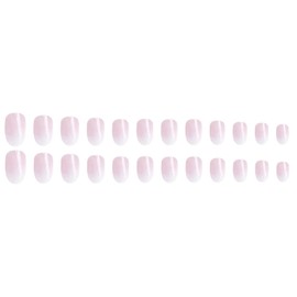 Press on Nails Almond Glue on Nails Short Fake Nails Pink White Ombre Acrylic Simple Translucent Artificial Nail Reusable False Nail for Women 24 Pcs