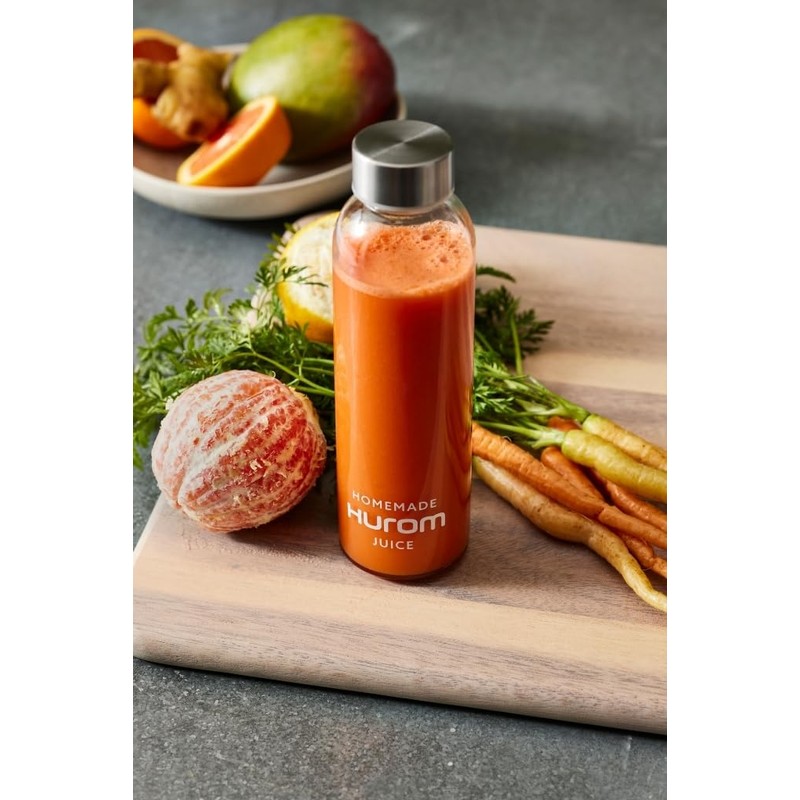 Hurom Glass Juice Jar 18oz Airtight Rubber Seal Stainless Steel