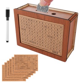 ASelected Wooden Money Box with Marker Stickers Money Box with Counter Money Box Adult Reusable Money Box €500-€10,000 Target for Helps the Habit of Saving