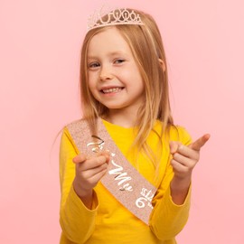 Canitor 6th Birthday Decorations Girl Birthday Headband Crown Tiara and Sash for 6 Year Old Girl Gifts Princess Party Dresses Outfit Accessories